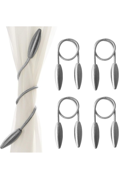 Flagsky Set of 4 curtain straps, polyester, silver, 54 cm