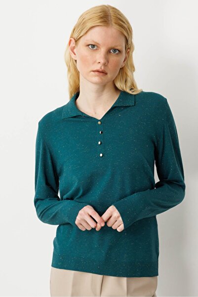 Desen Triko Γυναικεία μπλούζα με λαιμόκοψη πόλο Angelina Basic Πράσινη