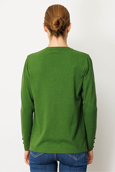 Desen Triko Γυναικεία μπλούζα με λαιμόκοψη σε σχήμα V με κουμπιά και ασημί λάμψη K.Yosun