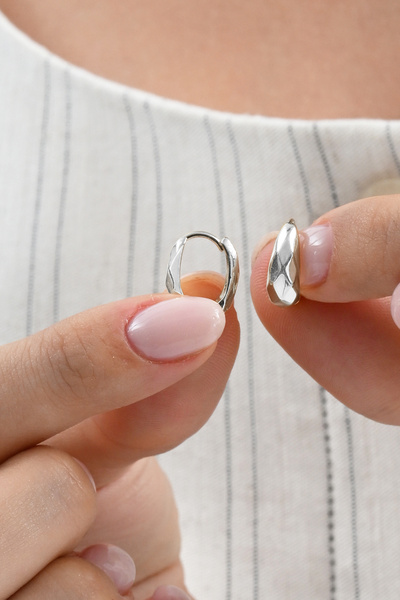 Söğütlü Silver 925 ayar Gümüş altın yaldızlı desenli italyan modeli U halka küpe SGTL13071RODAJ