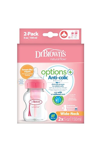 dr browns Set 2 biberoane Dr. Brown's WB52601, cu sisteme anti-colici, Options Plus, 0-3 luni, 150 ml, W