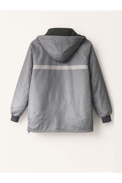 Çamdalı İş Elbiseleri Bondit Fleece Gray Reflective Work Coat with Detachable Sleeves and Detachable Hood