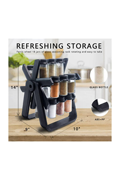Bonjour Spice Jar Rack Set with Rotating Stand – 18-Piece Airtight Seasoning Containers for Kitchen Storage