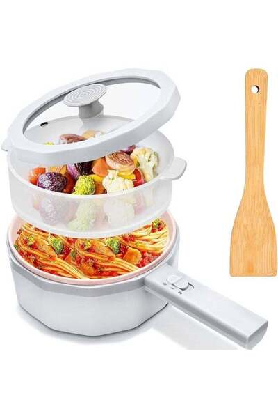fulina Electric Hot Pot with Steamer - 1.5L Non-Stick Ramen Cooker & Pan for Steak, Egg, Fried Rice, Soup