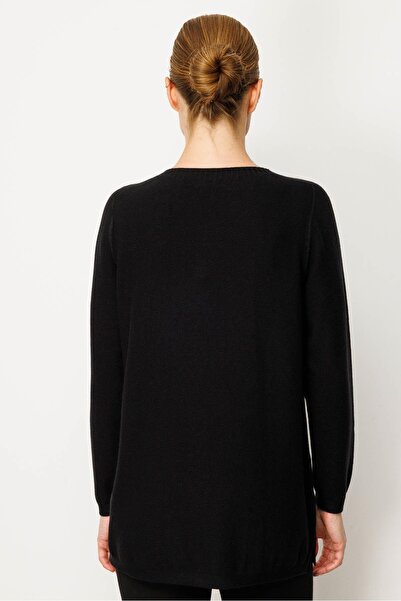 Desen Triko Women's Knitwear Side Slit Rice Knit Sweater Black