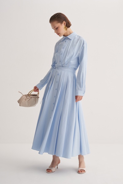 EBU Prive Γυναικείο πουκάμισο πλισέ από ποπλίνα Μπλε