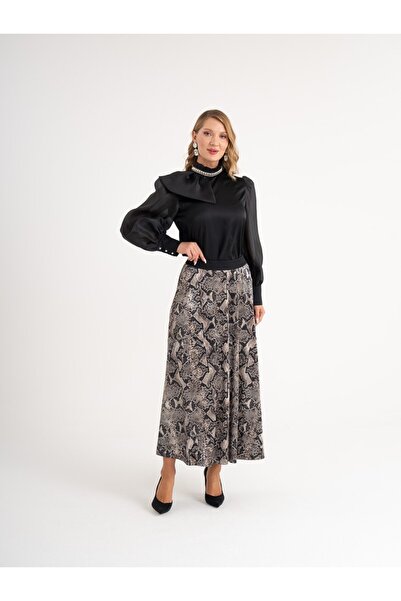 SERPİL Yılan Desenli Şık Uzun Etek 40566