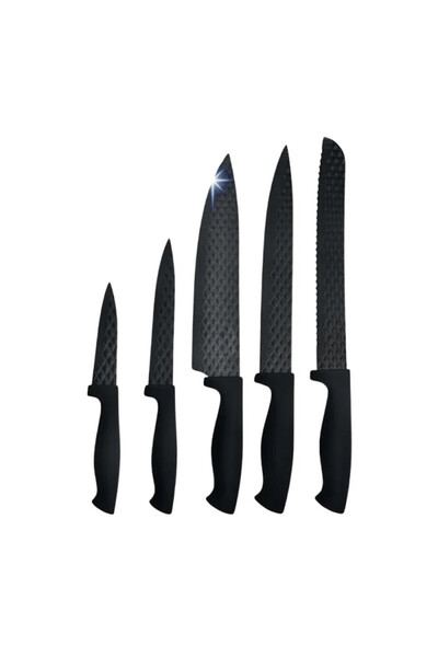 5FIVE Knife Set and Stand, 6 pcs, Non-stick coating, Stainless steel S/S, Black