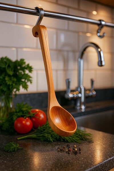Bambuland Bambu Ahşap Lüks Kepçe - 26 cm Doğal Sos ve Çorba Servis Kaşığı