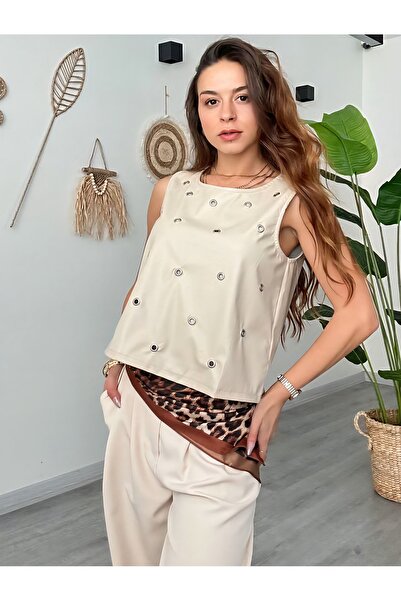 Şamdan Μπλούζα από συνθετικό δέρμα με λεπτομέρεια Bird Eye