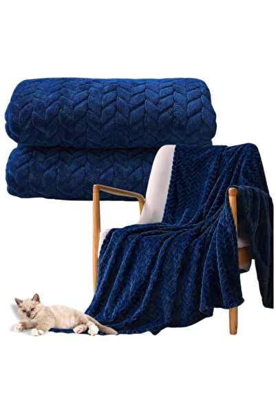 Other Navy blue embossed polyester blanket, 200 x 220 cm, modern style for the bedroom.