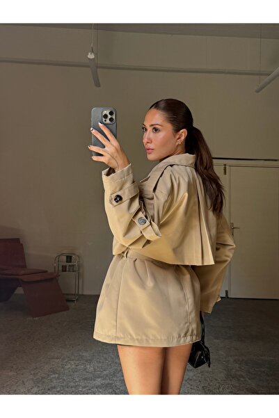 Gallogi Rüzgarlık Detaylı, Beli Kuşaklı Astarlı Trençkot