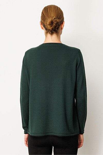 Desen Triko Γυναικεία μπλούζα με λάμψη με ρίγες από πέτρα από μαλλί πράσινο