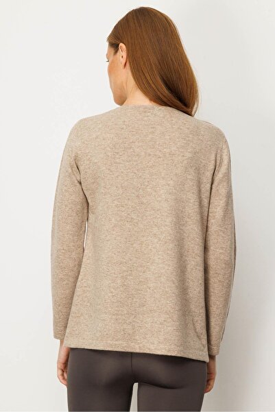 Desen Triko Women's Crew Neck Embroidered Edge Wool Blouse K.Beige