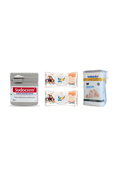Sudocrem Bebek Bakım Seti | 60g + Uni Baby Islak Mendil 2x90’lı + Bebedor Temizleme Pamuğu 60’lı