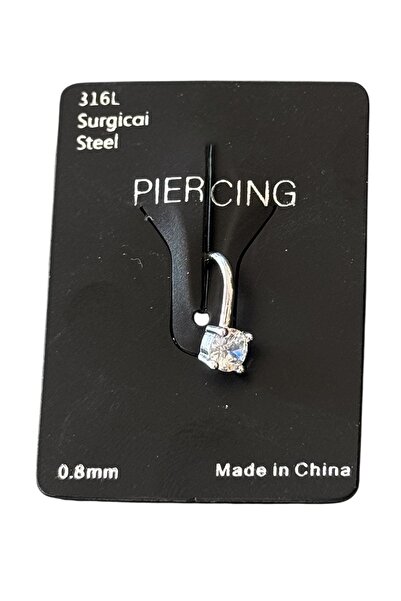 TAKIŞTIR Gümüş Renk Taş Detaylı Sıkıştırmalı Deliksiz Hızma Cerrahi Çelik Piercing (Tek)
