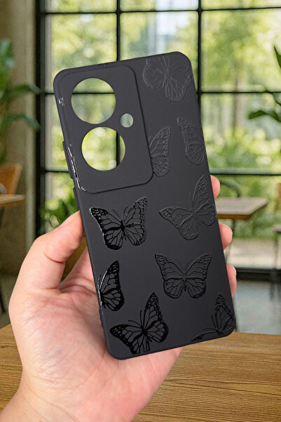 Vip Case OPPO RENO 11F Uyumlu Siyah Kelebek Desenli Silikon Darbe Emici Klasi...