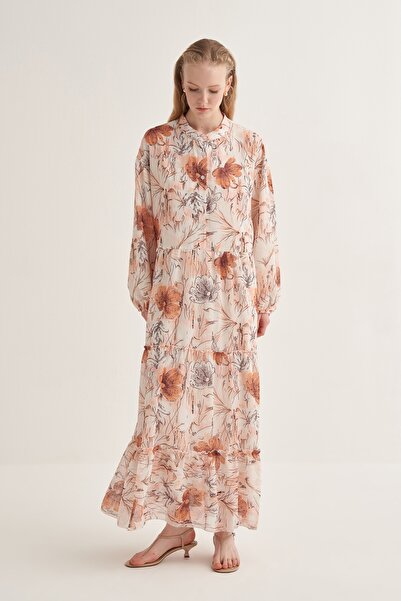 EBU Prive Γυναικείο φόρεμα σιφόν με κορδόνια που τσαλακώνει με λάμψη πορτοκαλ...