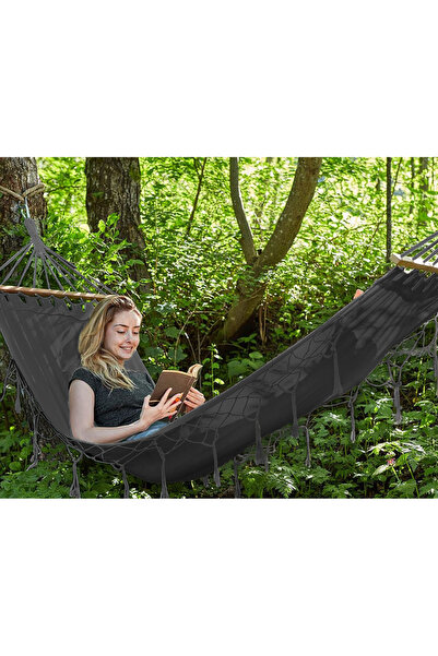 Other Bohemian Macrame Garden Hammock with Spreader Bar and Single Headband, Graphite Cover