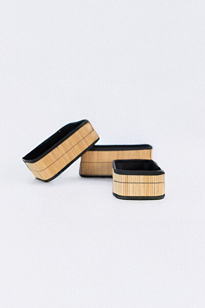 Bambuland Σετ 3 Καλαθιών από Ψάθινο Μπαμπού - Φυσικά Ξύλινα Κουτιά Οργάνωσης