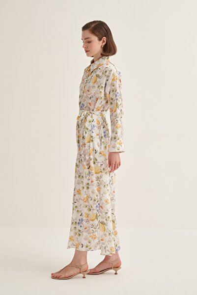 EBU Prive Women's Patterned Oversize Shirt Dress Lemon Floral Pattern