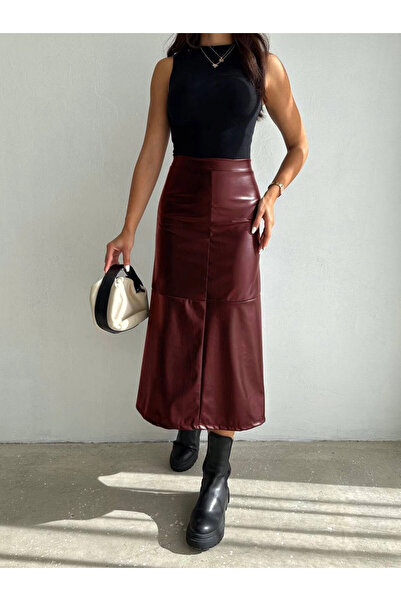 hazelin Жіноча бордова спідниця середньої довжини на блискавці зі штучної шкіри HZL25W-FRY121651