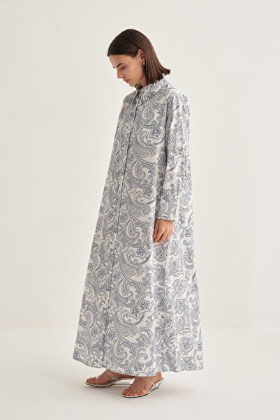 EBU Prive Women's Poplin Shirt Dress Paisley Pattern Navy Blue