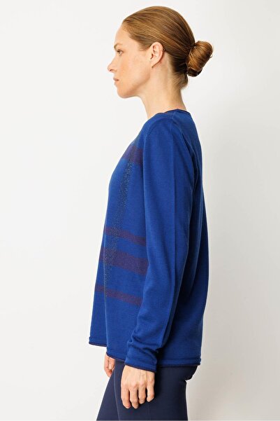 Desen Triko Bluză de damă din lână cu dungi strălucitoare, cu gâtul în formă de O, K.S.Blue