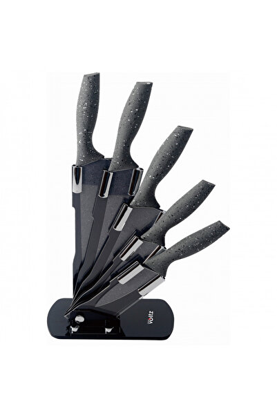 Voltz Oliver Knife Set OV51633H5, 6 pieces, Marble finish, Stand, Gray