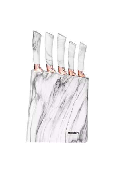 Klausberg Knife set with stand KB 7769, 6 pieces, Ergonomic handles, Stainless steel, White marble