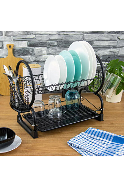 Kinghoff KH 1500 2-tier dish dryer, 56.5 cm, Cup and cutlery attachments, Black