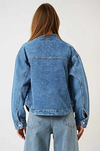 VAGGON Kadın Mavi Çift Cepli Tam Düğme Kapamalı Denim Ceket Vs01023