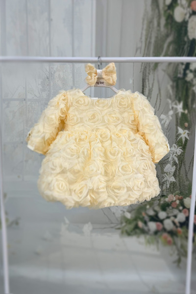 Bertuğ Bebek Rose Long Sleeve Balloon Skirt Girl's Collar Ecru Evening Dress Mevlüt Dress