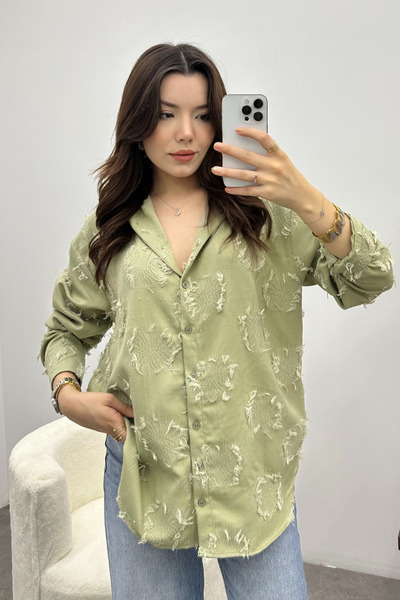 Bipantolon Women's Buttoned Khaki Tassel Detailed Shirt