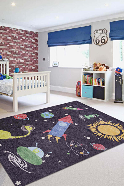 ARTLOOP Minor Dokuma Taban Dekoratif Siyah Uzay Desenli Çocuk Halısı AL 412