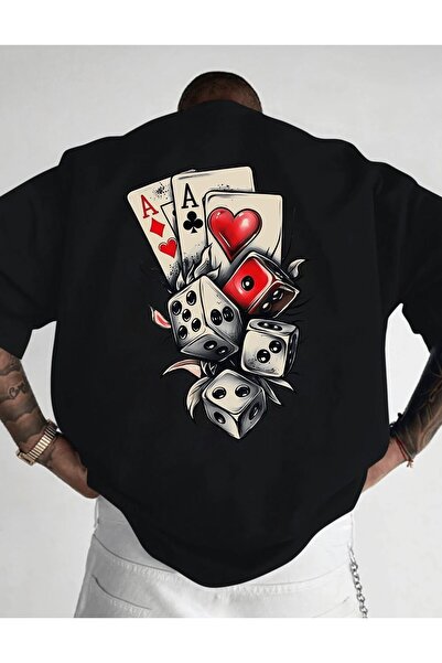 FAYN تي شيرت عادي للجنسين مطبوع عليه بطاقات اللعب والنرد