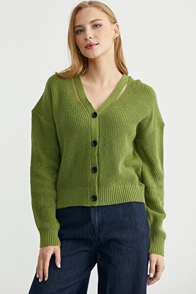 Sementa كارديجان تريكو بأزرار وتفاصيل ياقة - أخضر