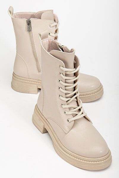 RİSSOLİ Γυναικείες μπότες με κορδόνια σε μπεζ δέρμα