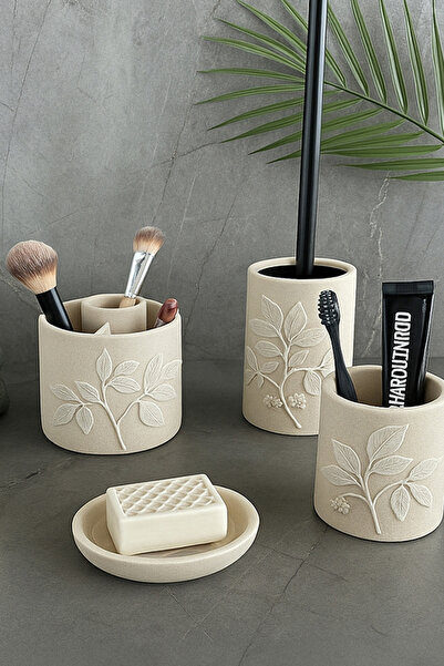 Prima Nova Leaf Bathroom Set 5 Pieces - Beige