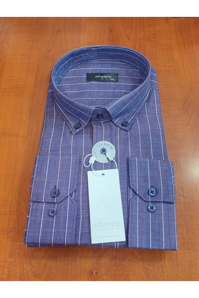 ADVANTE Güncüoğlu 100% Cotton Long Sleeve Pocketed Collar Buttoned Striped Oxford Men's Shirt