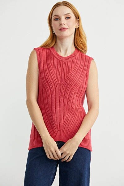 Sementa Long Back Crew Neck Wool Knit Sweater - Coral