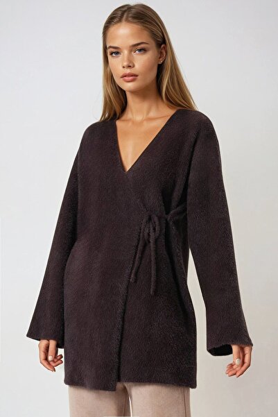 VAGGON Women's Brown Double Breasted Collar Tassel Cardigan Vs01002