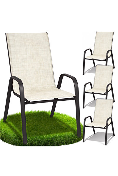 Other GoGarden 4-Piece Metal Garden Chair Set for Patio and Balcony, Beige Garden Armchair