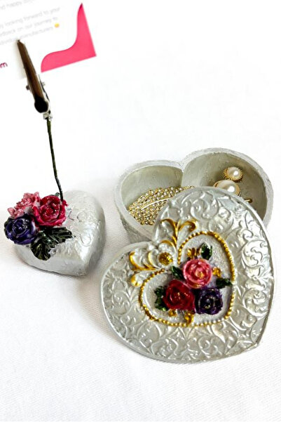 Uretti 6917 Handmade Heart Decorative Lid Mini Box and Note Holder Set of 2