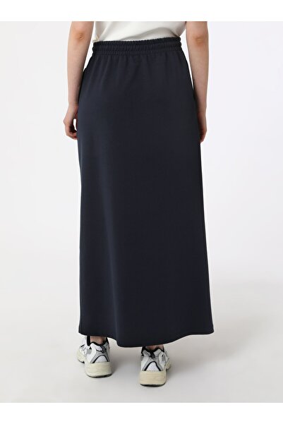 Benin Long Skirt with Elastic Waist and Tie Detail - Navy Blue -