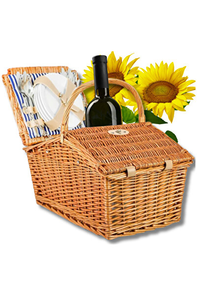 Other Coș de picnic din răchită, geantă izotermă, set de tacâmuri pentru 4 persoane, Ziua Tatălui