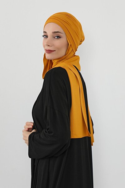 Aisha's Design Combed Cotton Boneli Ready-Made Combed Cotton Hooded Shawl Two-Piece Set, Ps-57, Mustard