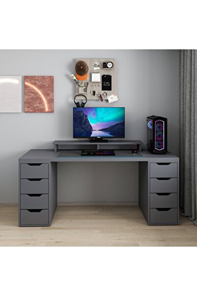 Minar Alen 180 Cm 8 Çekmeceli Geniş Çalışma & Oyuncu Masası - Antrasit