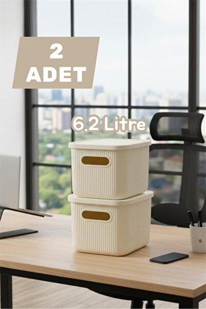 Bayev Colors Krem 2 Adet 6 Lt Ofis Dolap İçi Düzenleyici Organizer Oyuncak Kutusu Kapaklı Saklama Kutusu