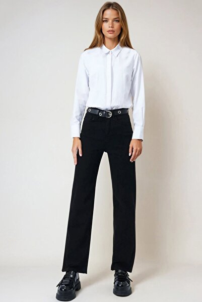 VAGGON Women's Black 5-Pocket Wide Leg Palazzo Jeans Vs01019